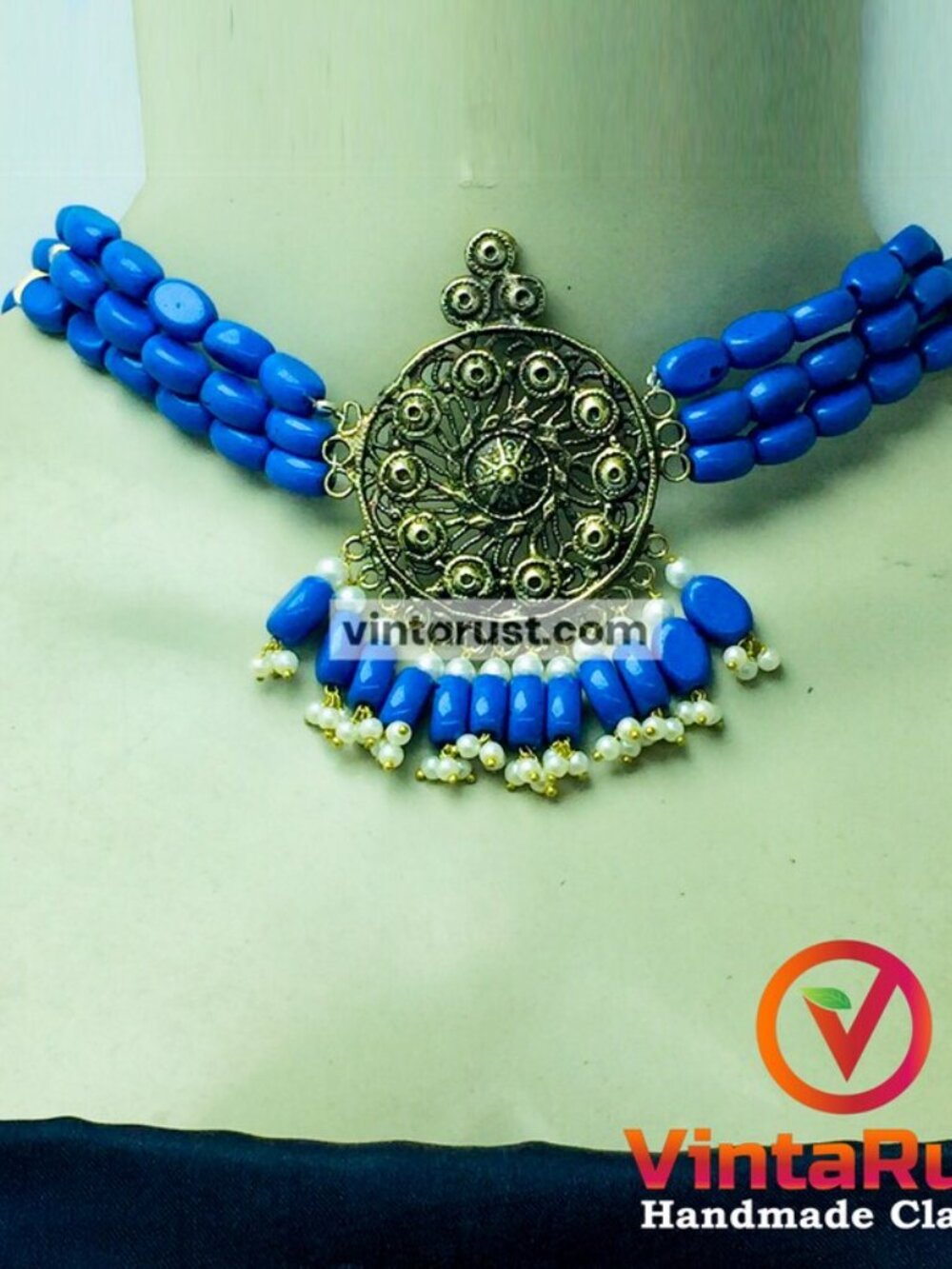 Beaded Tribal Jewelry Set: Vintage Choker, Ring & Earrings